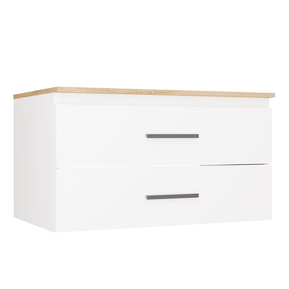 Waschbeckenunterschrank NEL 80 Badezimmer WEISS / Platte EICHE ARTISAN Hängend 2 Schubladen
