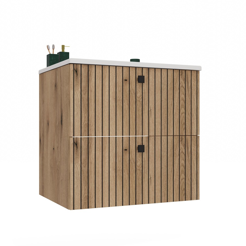 UNTERSCHRANK FÜR WASCHBECKEN TIGO 60 2S EICHE EVOKE GERILLTE FRONT + WASCHBECKEN