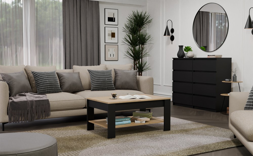 Raumhirsch Table basse 93x44x58 cm Avec rangement chêne Artisan / noir – vue complémentaire