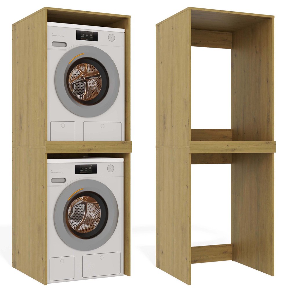Badezimmerschrank für Waschmaschine und Trockner POLA TWIN Regal Schrank EICHE ARTISAN