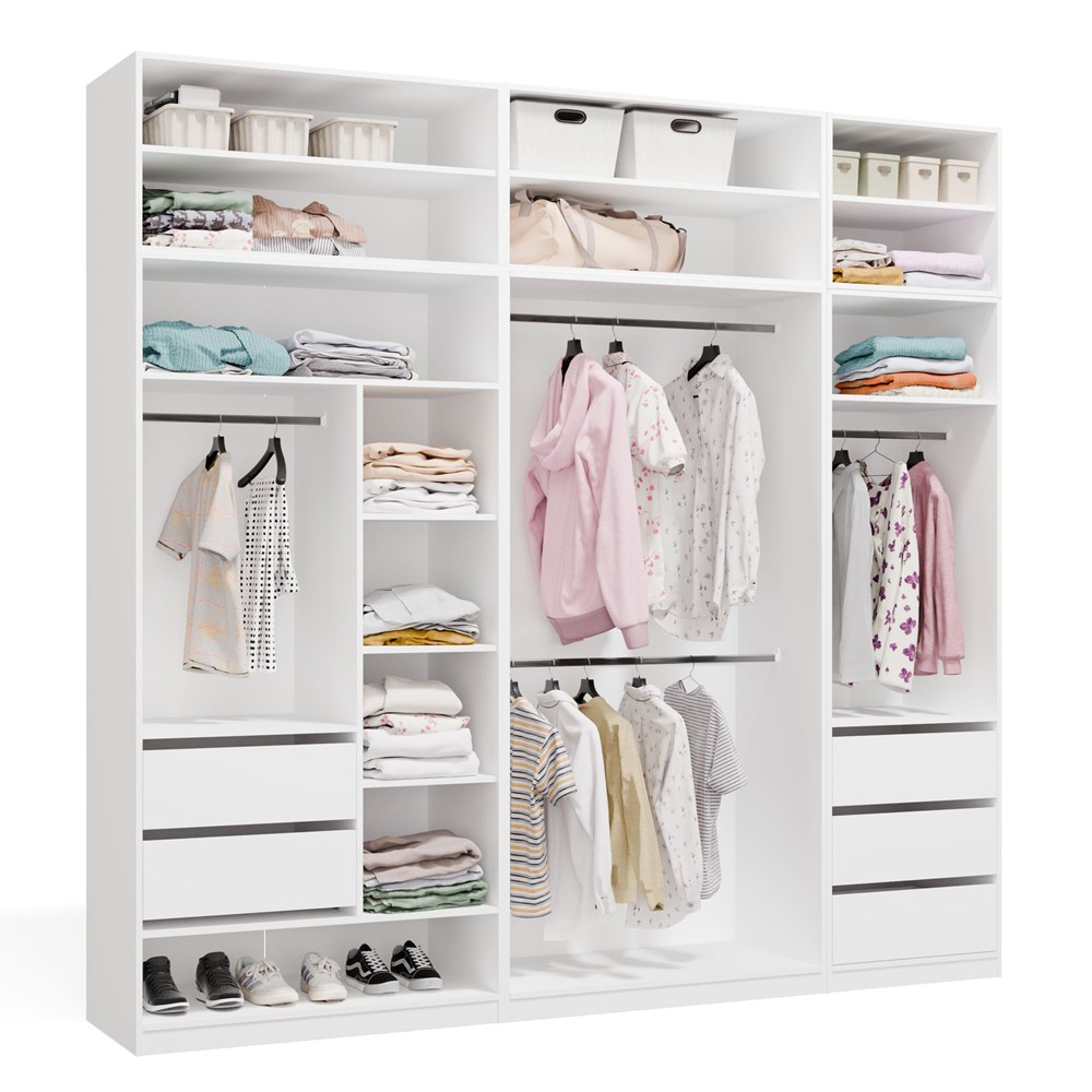 Modulares Garderobensystem OPENO SET 260/250 Weiß Schubladen Stangen Regale Groß Für Schlafzimmer