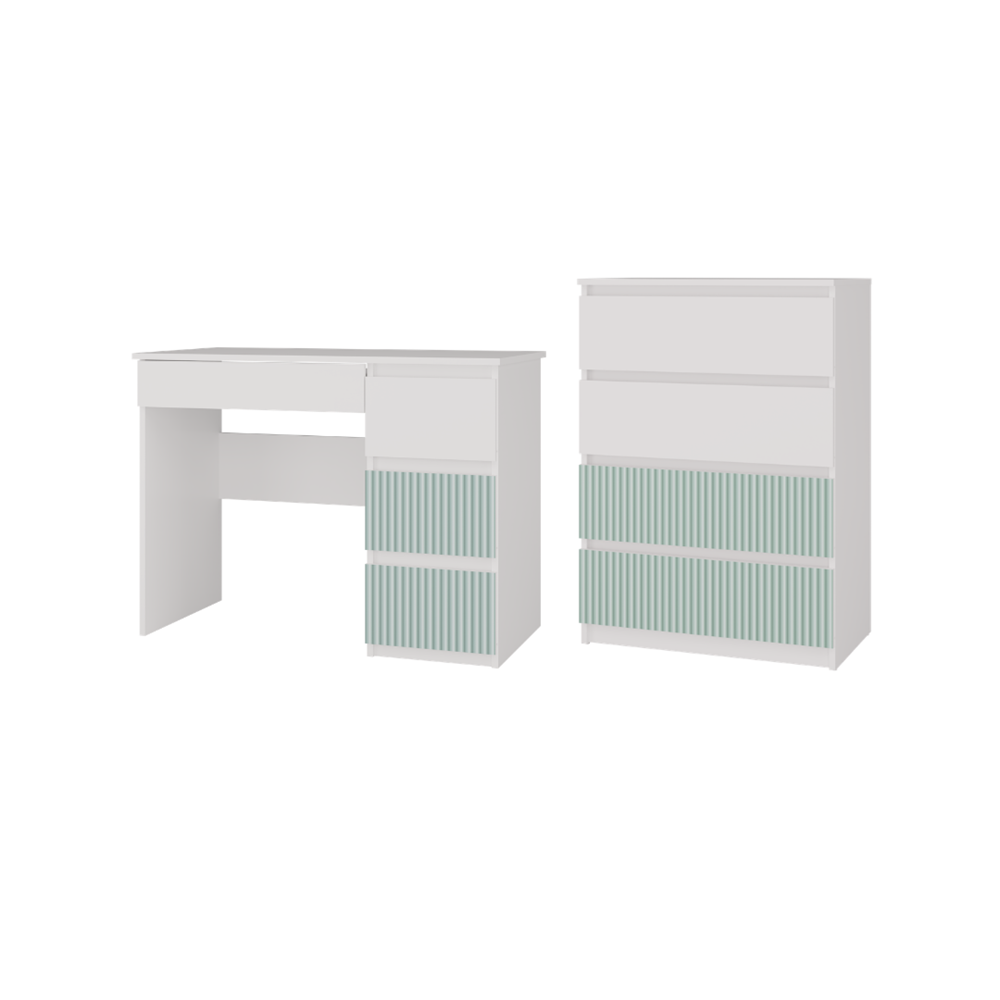 Möbelset ARTESO Kinder Schreibtisch MIJAS RECHTS + Kommode M4 WEIß MINT