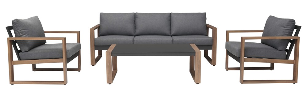 Gartenmöbel-Set DUISBURG Sofa Sessel Tisch ANTHRAZIT / BRAUN