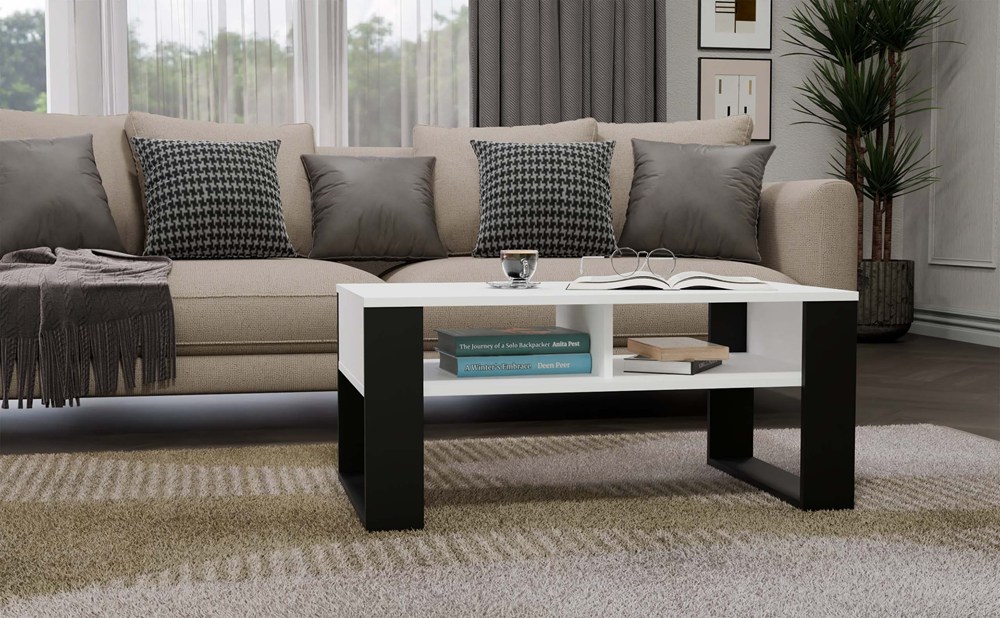 Raumhirsch Table basse 90x50x58 cm Avec rangement blanc / noir – vue complémentaire