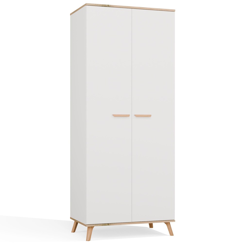 Kleiderschrank OLYMPO 2D WEISS EICHE ARTISAN 80 Cm Kleiderstange 2 Türen Schlafzimmer
