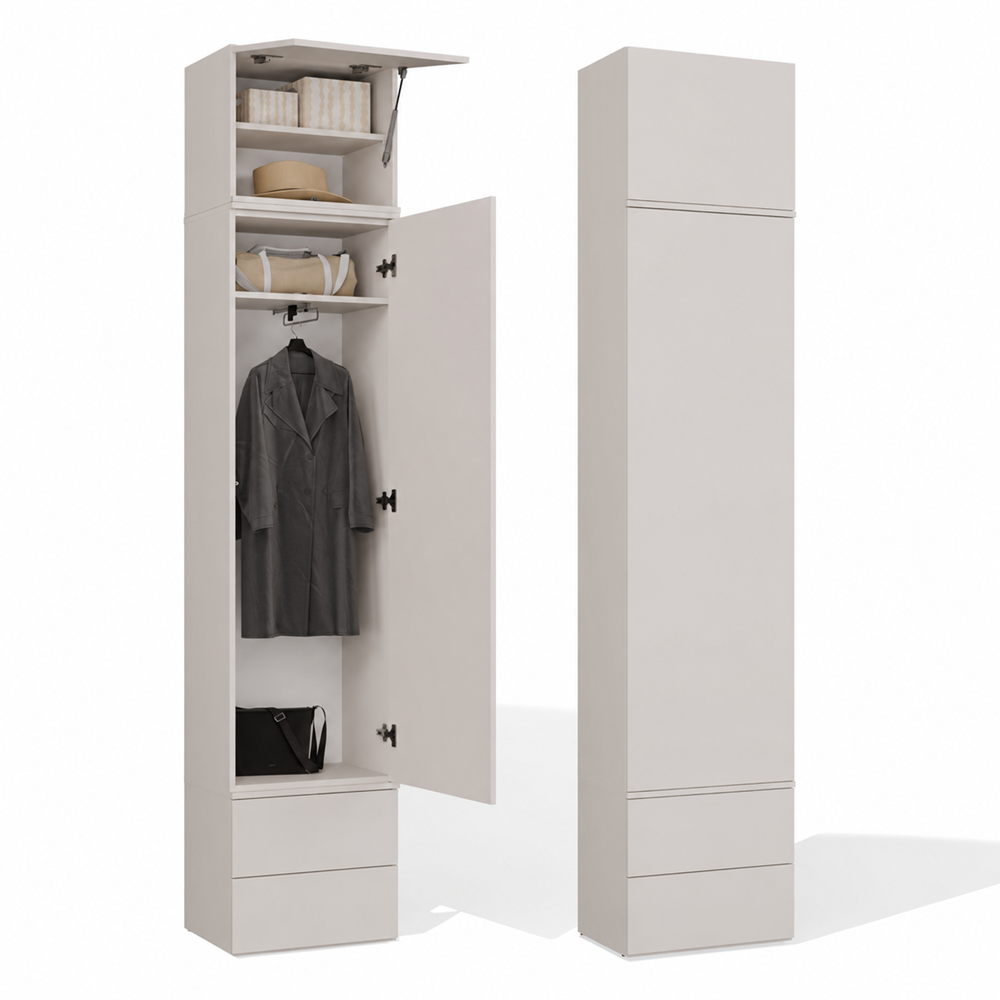 Garderobe HAGA 1SZ2S Schrank 2 Schubladen Für Flur KASZMIR BEIGE 238x50x35 Cm
