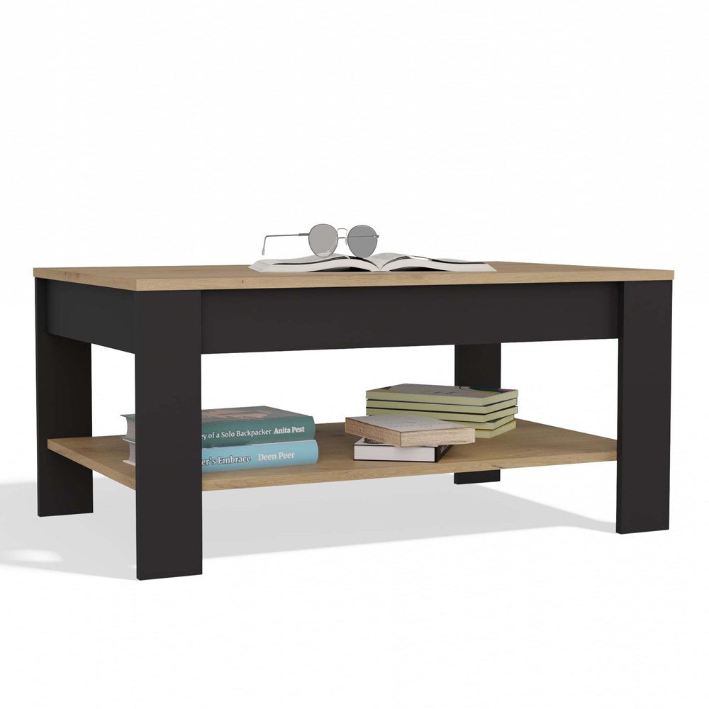 Raumhirsch Table basse 93x44x58 cm Avec rangement chêne Artisan / noir – vue principale