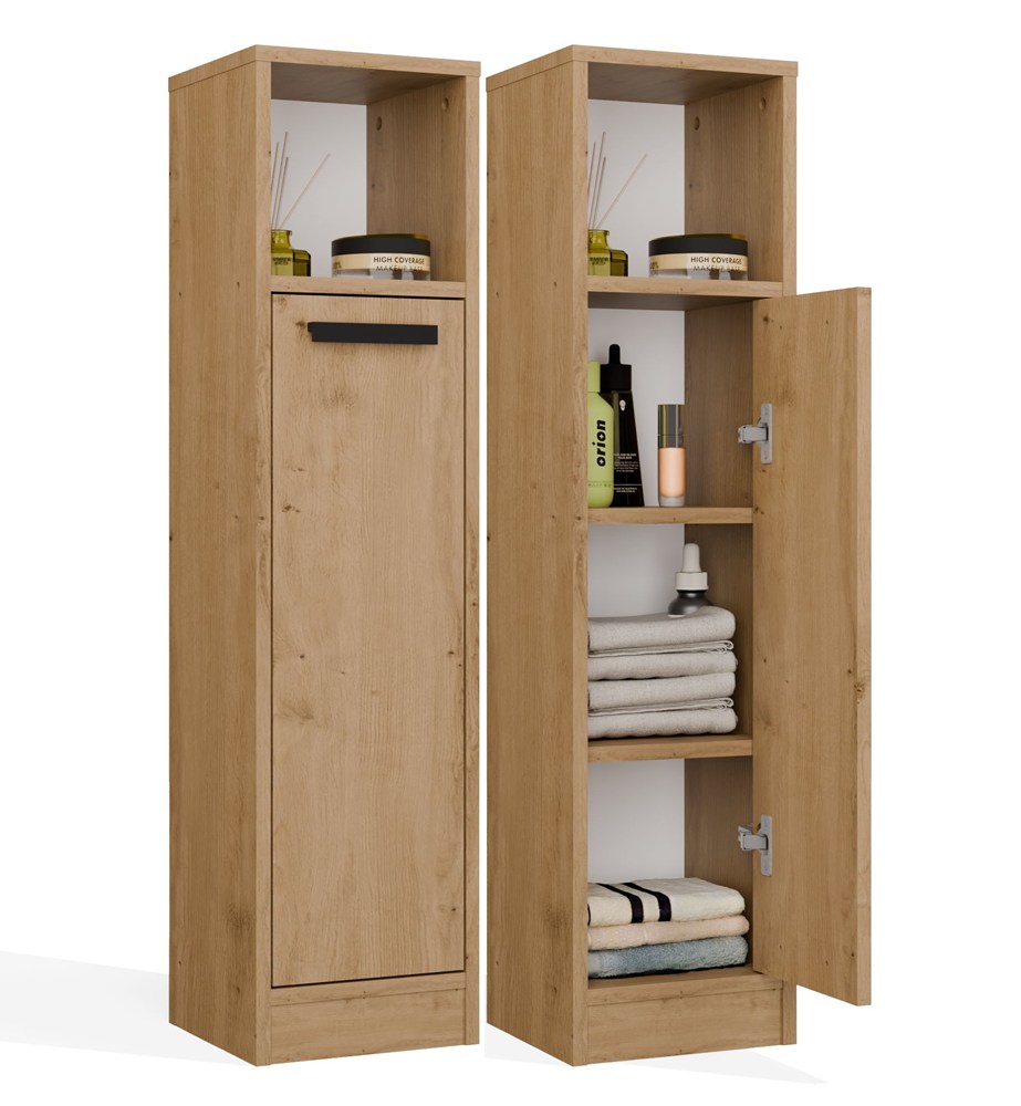 Badezimmerschrank MEXY 1D Säule Regal 1 Tür 4 Regale Stehend EICHE ARTISAN