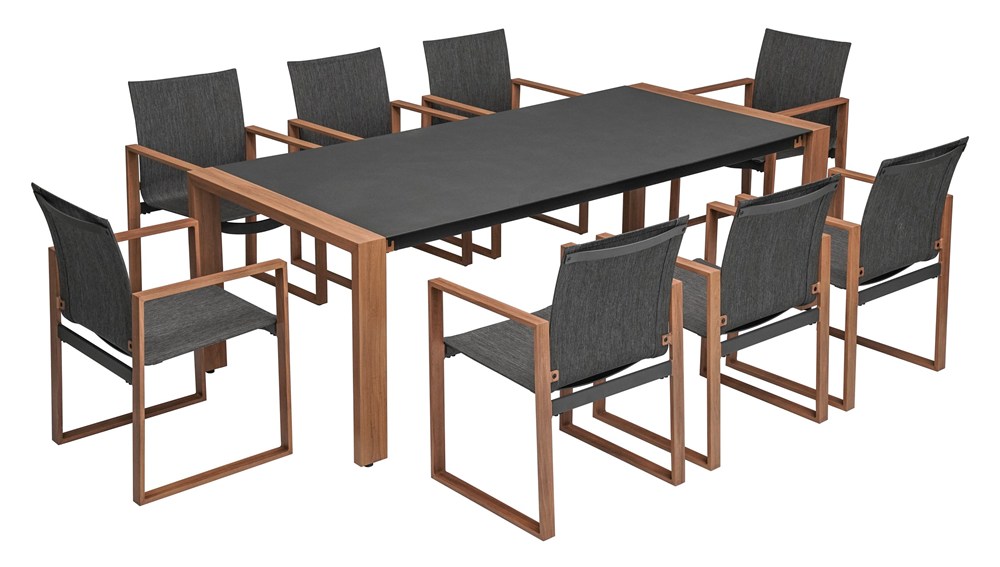 Garten-Essmöbel-Set DUISBURG für 8 Personen Tisch und 8 Sessel ANTHRAZIT / BRAUN