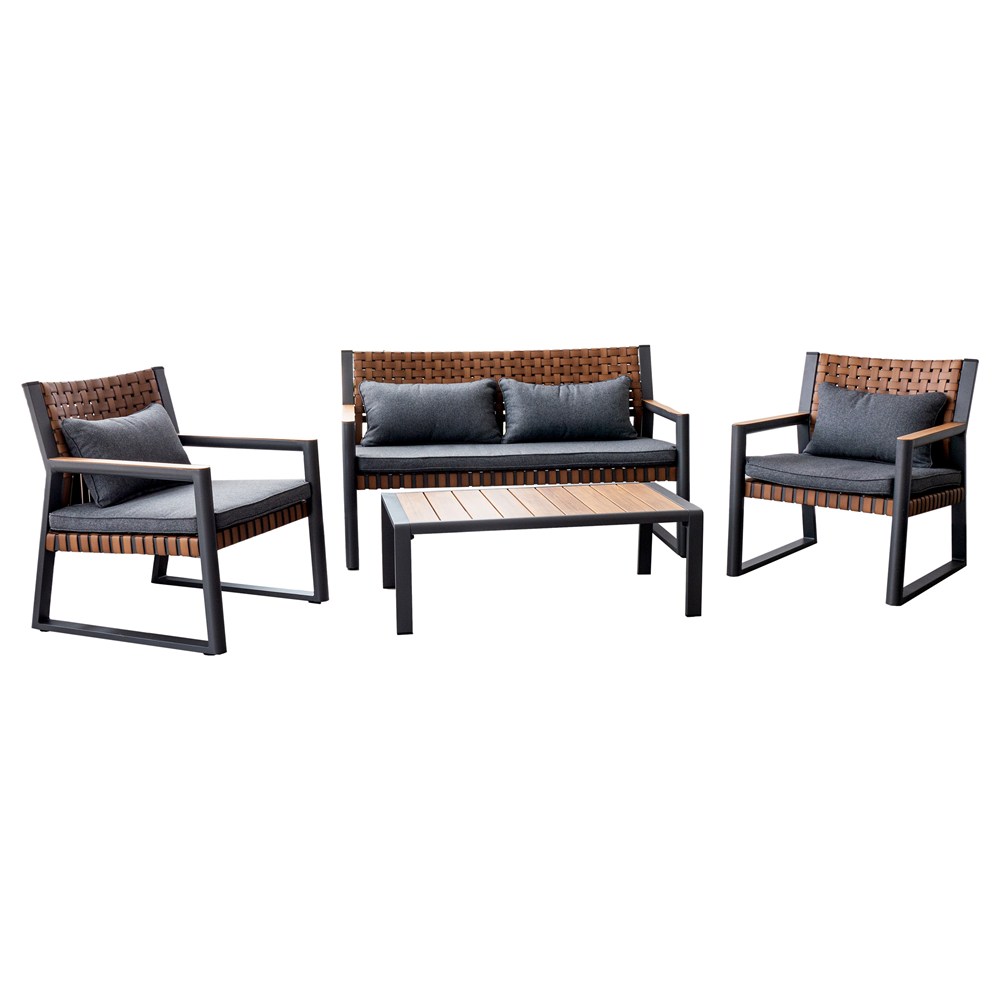 Raumhirsch Salon de jardin 6 personnes aluminium / polyester Coussins inclus gris – détail 2