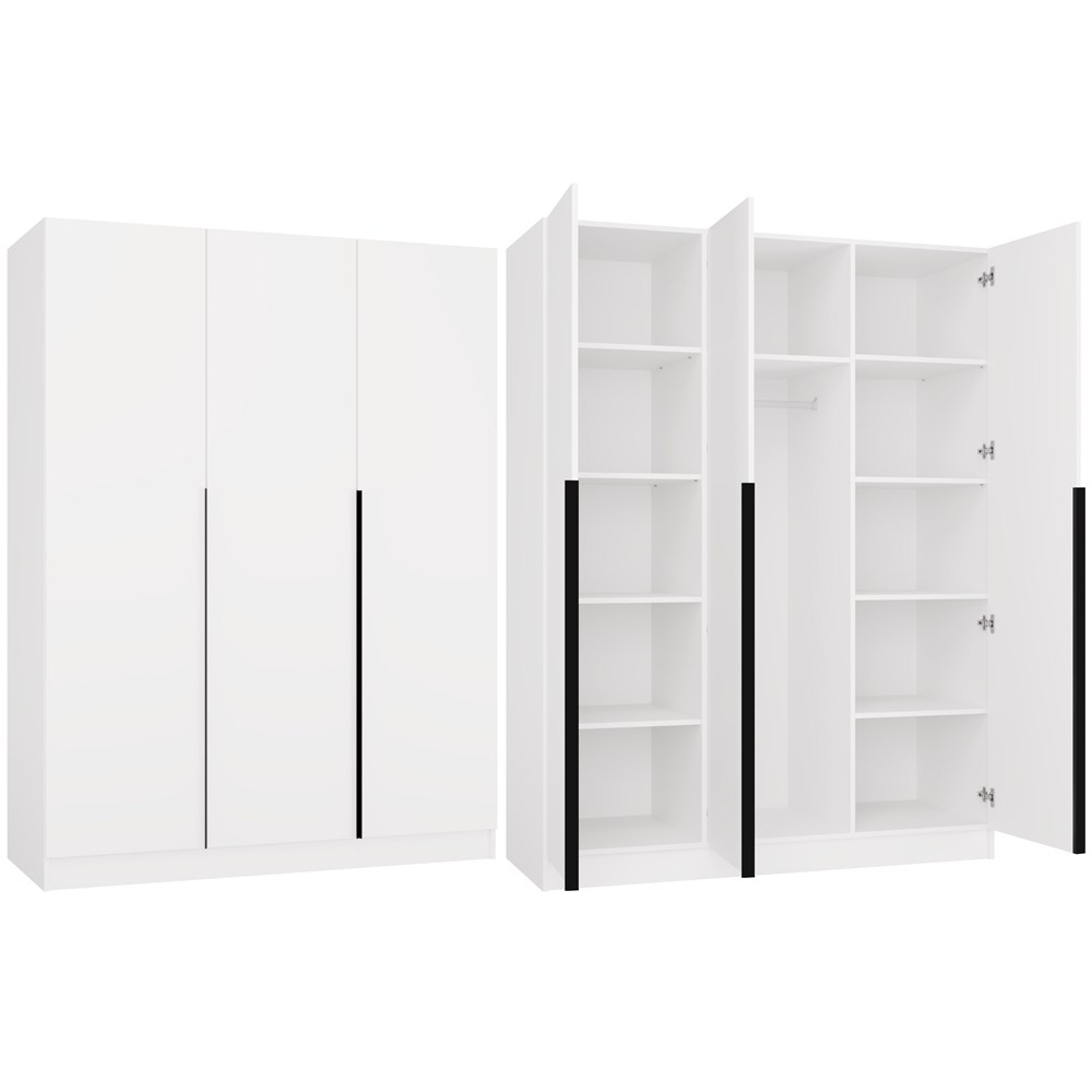 Schrank SENSO 3D 150 CM 3 Türen Schwarze Griffe Für Wohnzimmer Schlafzimmer WEISS