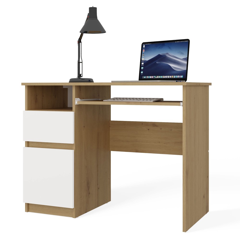 Computerschreibtisch PORTO LINKS ARTISAN EICHE / WEIß Mit Schublade 98,5x75x51 Cm