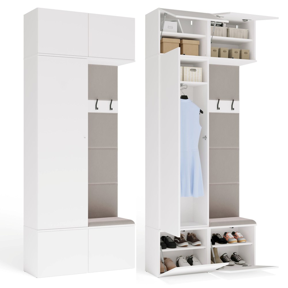 GARDEROBE HAGA II 1SZ1W WEISS Schrank + Garderobe + Sitzbank Flur