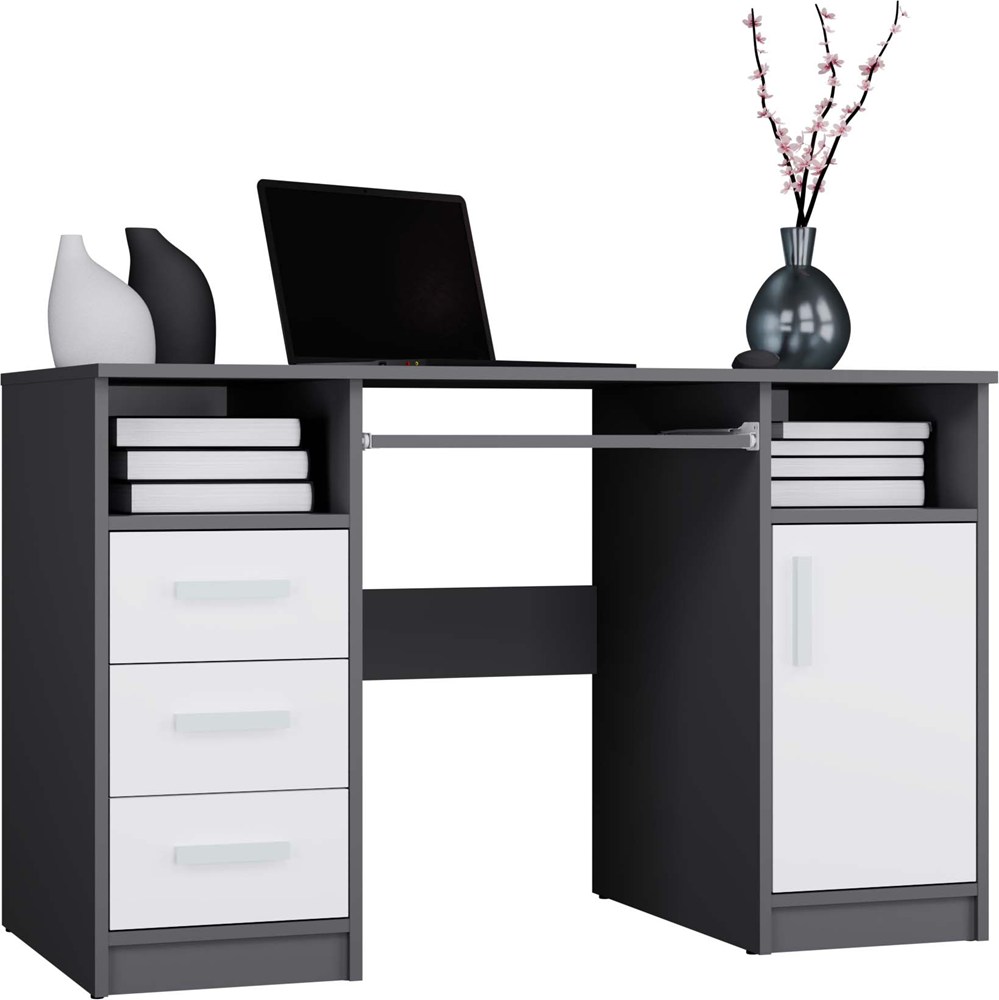 SCHREIBTISCH DELTA ANTHRAZIT / WEIß 120 Cm 3 Schubladen Schrank Regale Für Büro Zimmer Für Laptop