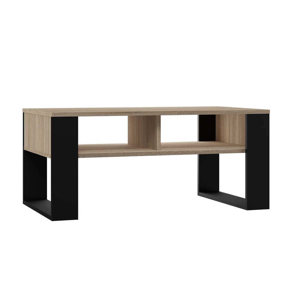 Raumhirsch Table basse 90x50x58 cm Avec rangement chêne Sonoma / noir – vue principale