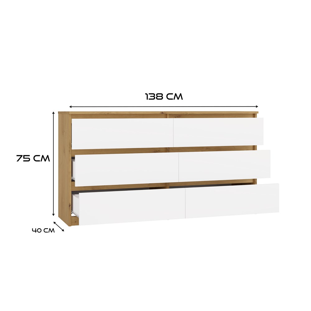 Malwa M6 140 Chest of Drawers Oak ARTISAN WHITE - Picture 5 of 11