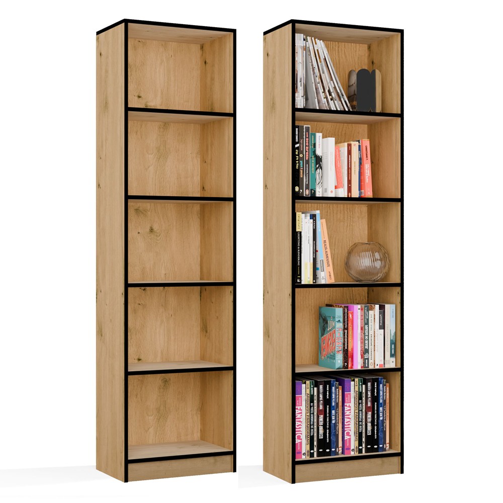 REGAL Schrank R50 Für Bücher EICHE ARTISAN SCHWARZE KANTEN 5 Regalböden Für Büro