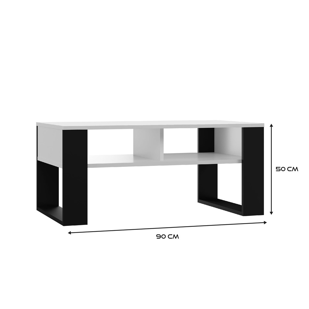 Raumhirsch Table basse 90x50x58 cm Avec rangement blanc / noir – dimensions
