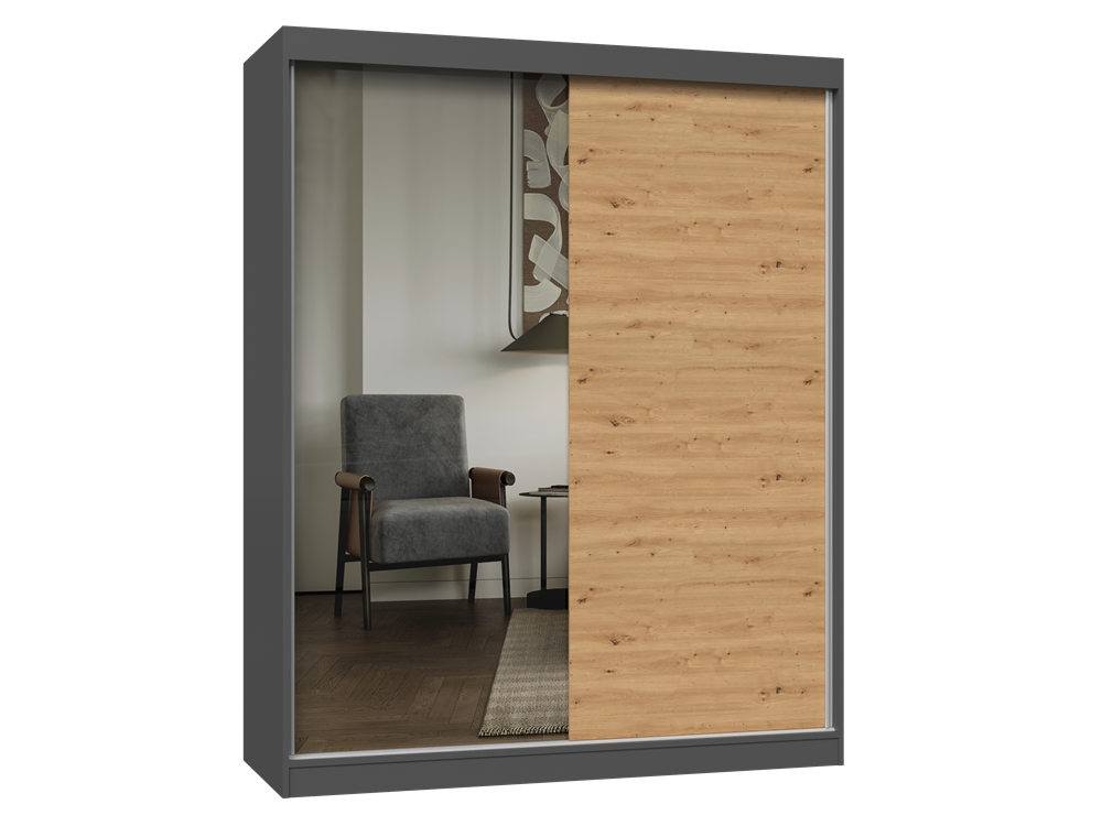Schrank IGA 160 A/B ANTHRAZIT ARTISAN 1 x Spiegel Für Schlafzimmer Flur