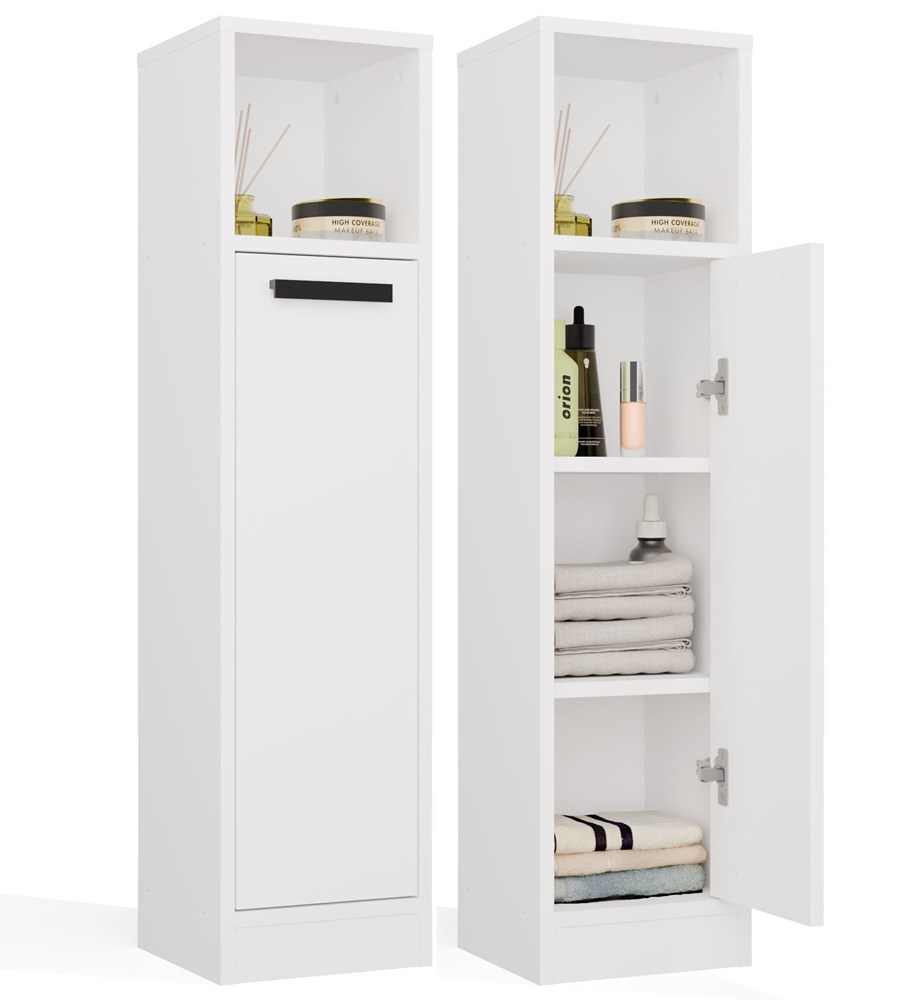 Badezimmerschrank MEXY 1D Schrank Regal 1 Tür 4 Regalböden Stehend WEIß